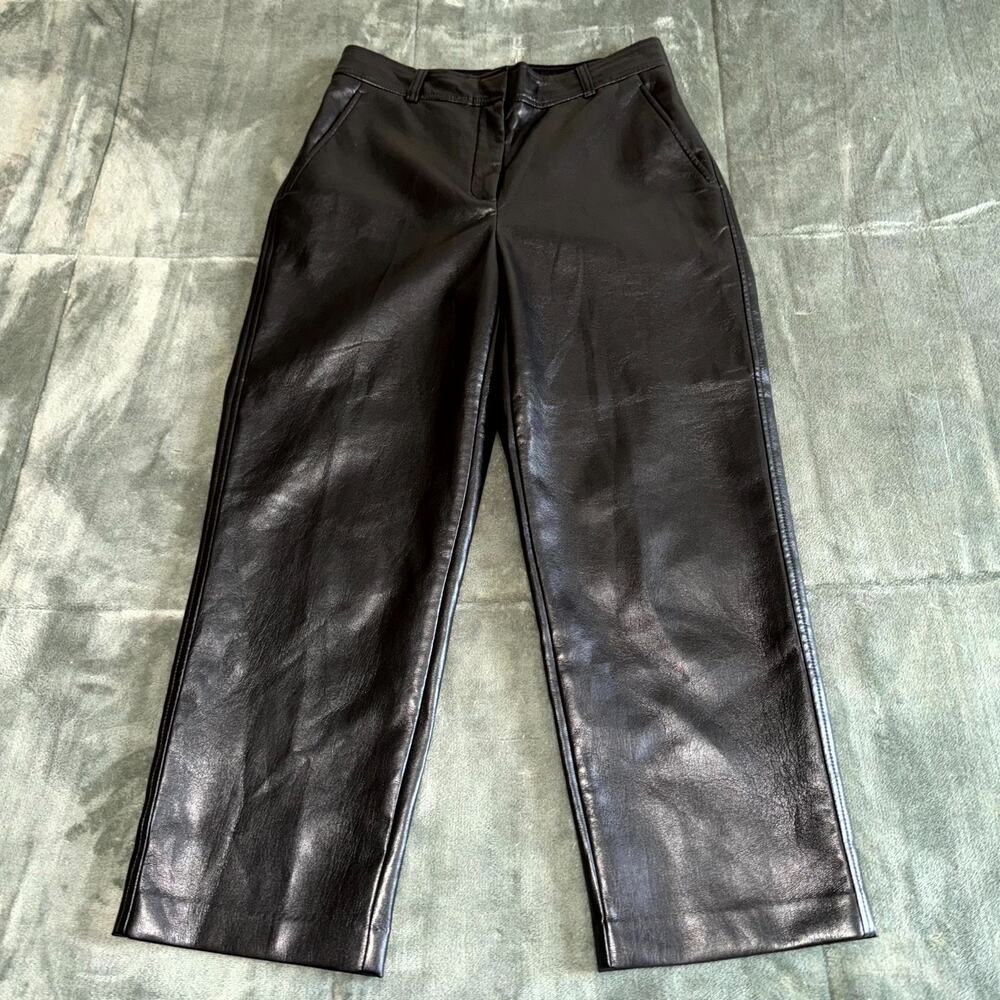 Aritzia Babaton Command Cropped Pants Womens 8 Black Leather High Rise Pockets‎